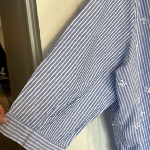 Woman Within Blue/WhiteTunic Blouse Eyelet Embroidered V-neck Pleated NWOT - Picture 6 of 9